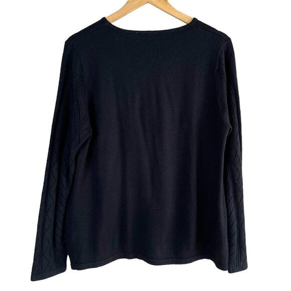 Tanjay Black Crewneck Knit‎ Sweater Perforated Knit Sleeves, Size Medium - Picture 7 of 8